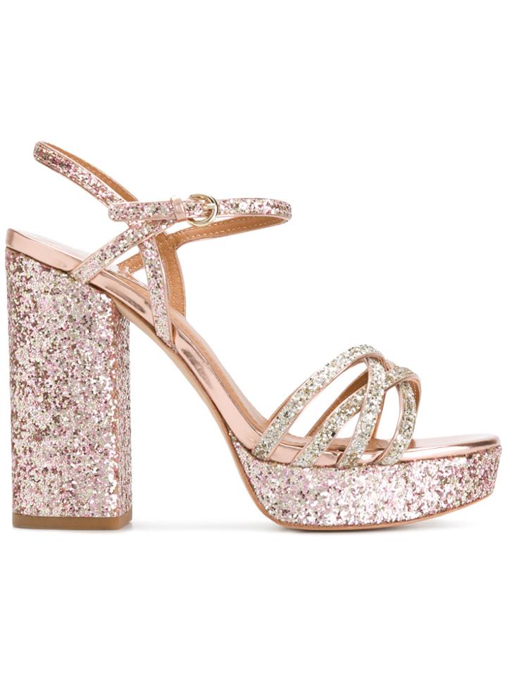 Ash Block Heel Glitter Sandals - Pink & Purple