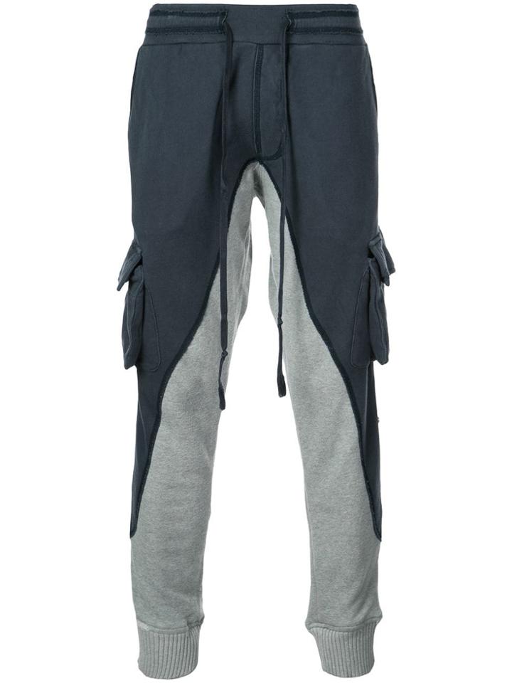 Greg Lauren Colour Block Cargo Track Pants - Blue