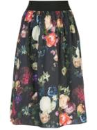 Adam Lippes Multi Floral Full Skirt - Black