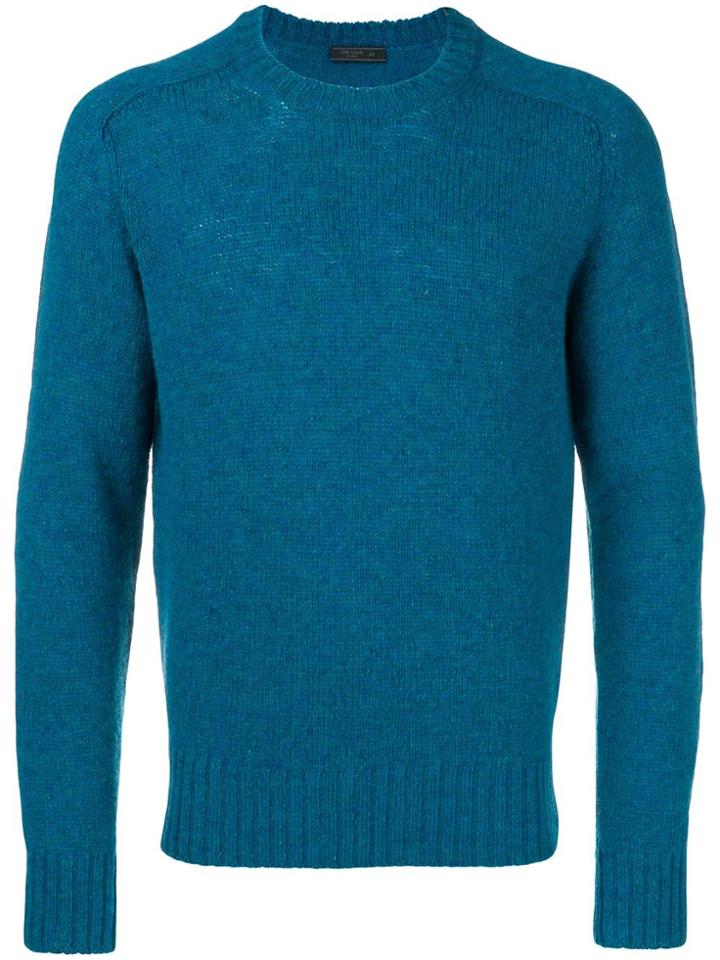 Prada Knitted Shetland Virgin Wool Sweater - Blue