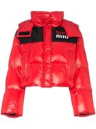 Miu Miu Logo Cropped Puffer Jacket - Red
