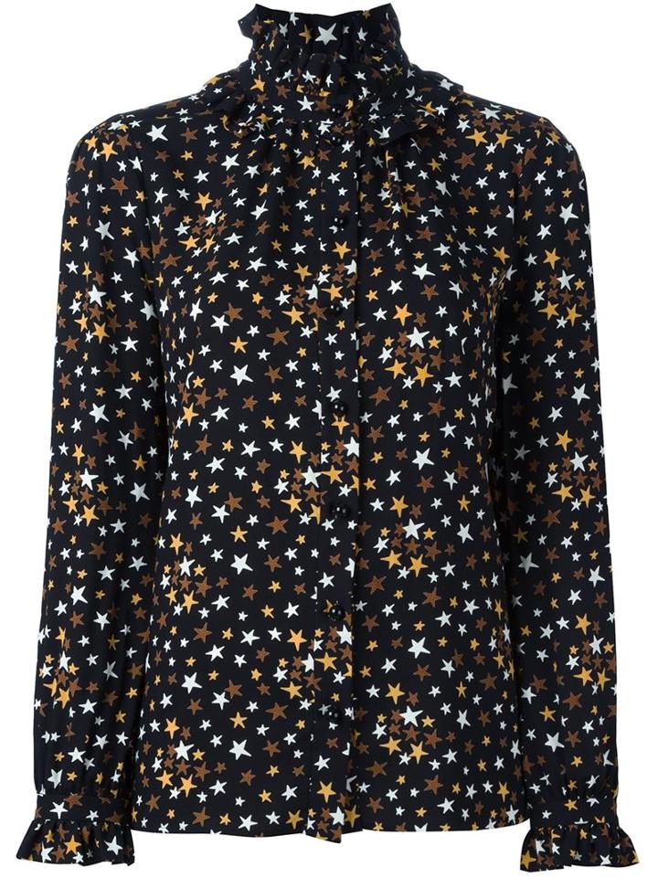 Saint Laurent Star Print Blouse, Women's, Size: 40, Black, Viscose