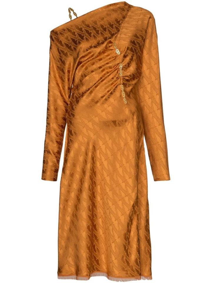 Versace Off-shoulder Jacquard Midi Dress - Orange