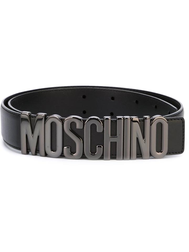 Moschino Logo Plaque Belt, Adult Unisex, Size: 110, Black, Leather