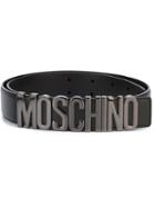 Moschino Logo Plaque Belt, Adult Unisex, Size: 110, Black, Leather