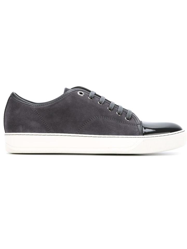 Lanvin Contrasted Toe Cap Sneakers, Men's, Size: 15, Grey, Suede/patent Leather/rubber