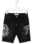 Philipp Plein Kids Printed Denim Shorts, Boy's, Size: 14 Yrs, Black