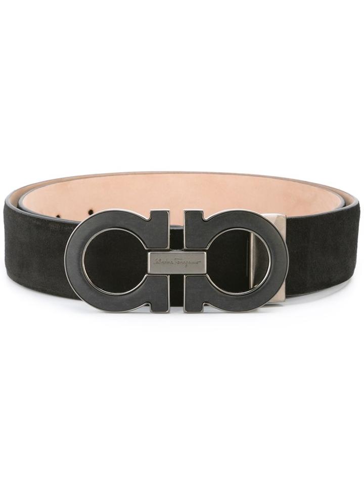 Salvatore Ferragamo Gancini Buckle Belt, Men's, Size: 110, Black, Calf Suede