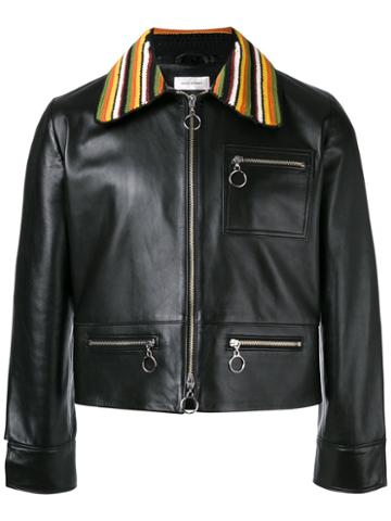 Grace Wales Bonner Star Biker Jacket, Men's, Size: Large, Black, Lamb Skin/viscose/cotton