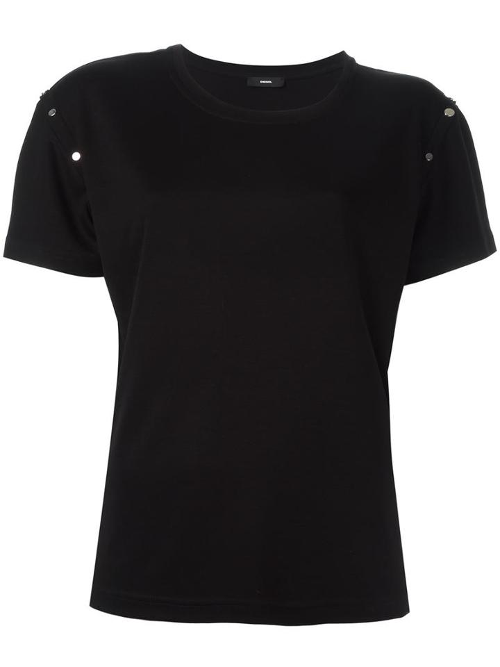Diesel Studded Sleeve T-shirt, Women's, Size: Medium, Black, Lyocell