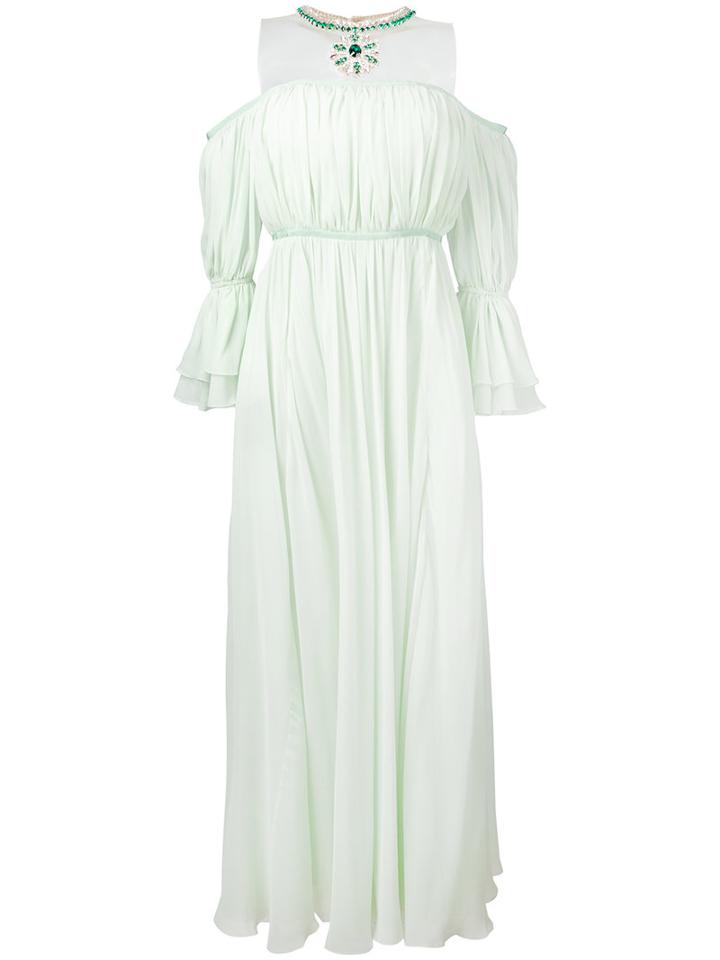 Giambattista Valli Peasant Sleeve Necklace Dress, Women's, Size: 42, Green, Silk/cotton/polyamide/viscose