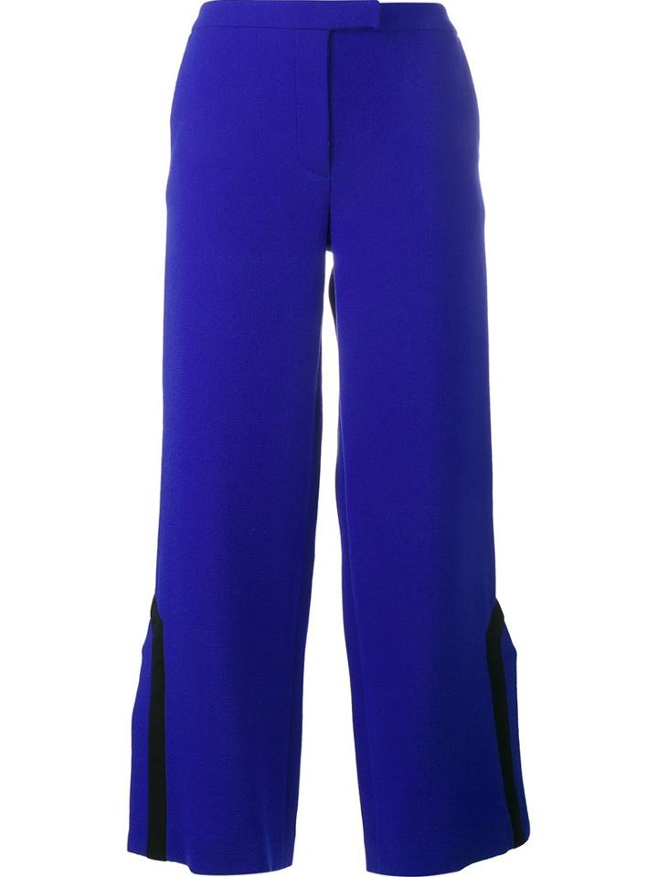 Osman Contrast Trim Side Slit Trousers, Women's, Size: 8, Blue, Wool