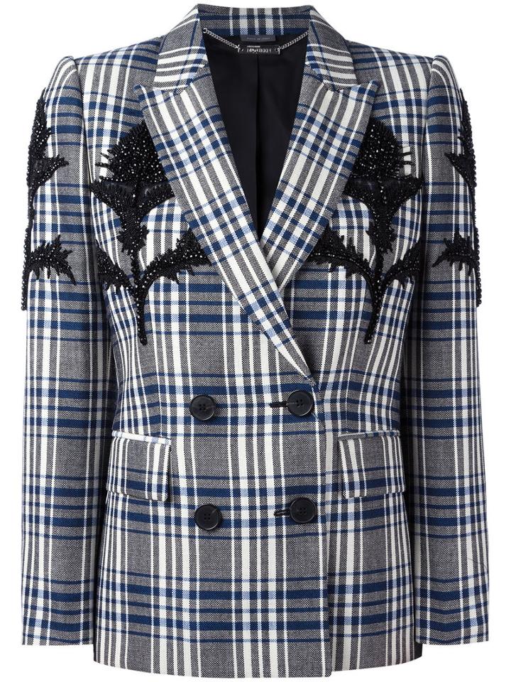 Alexander Mcqueen Double Breasted Check Blazer, Women's, Size: 40, Black, Virgin Wool/cupro