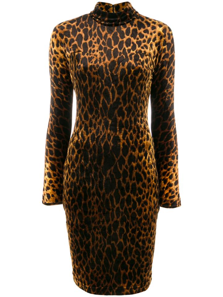 Versace Vintage Animal Printed Velvet Dress - Brown