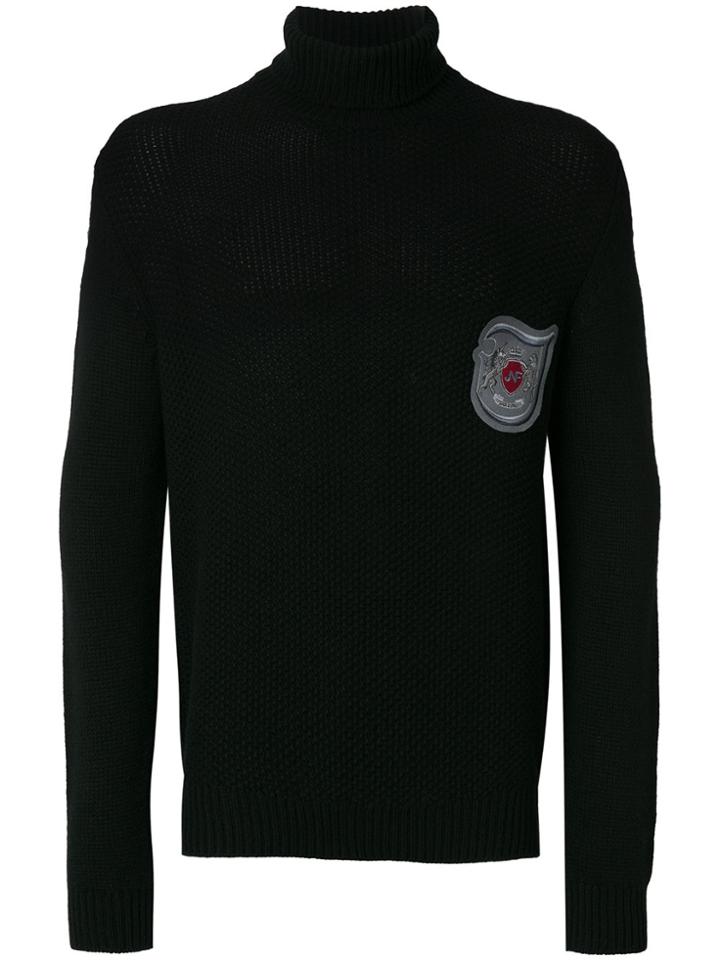 Jo No Fui Embroidered Badge Turtle-neck Sweater - Black