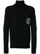 Jo No Fui Embroidered Badge Turtle-neck Sweater - Black