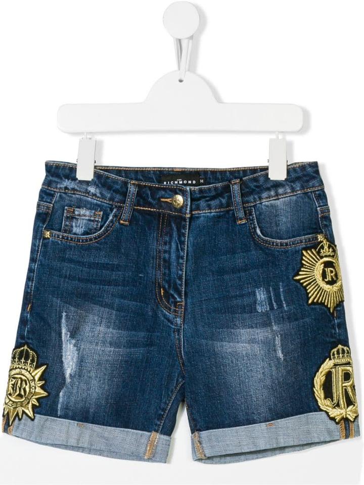 John Richmond Junior Logo Patch Denim Shorts - Blue