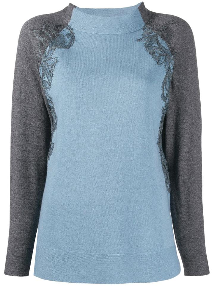 D.exterior Lace Appliqué Contrast Jumper - Blue