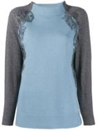 D.exterior Lace Appliqué Contrast Jumper - Blue