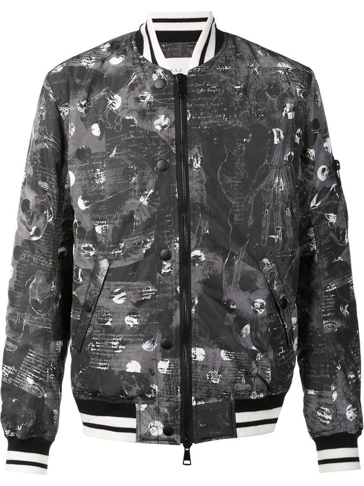 F.s.z Jacquard Bomber Jacket, Men's, Size: Large, Grey, Feather Down/polyester/feather