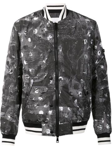 F.s.z Jacquard Bomber Jacket, Men's, Size: Large, Grey, Feather Down/polyester/feather