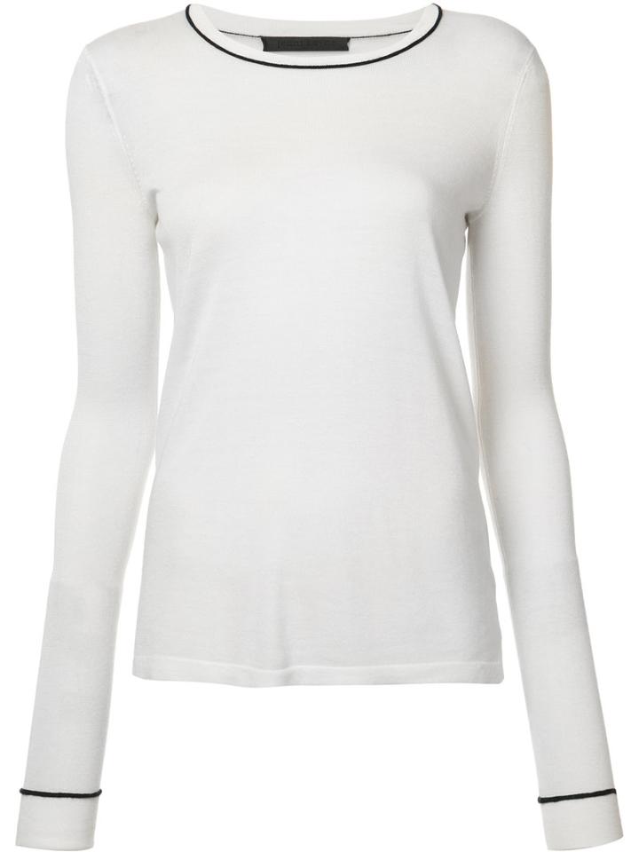 Jenni Kayne Contrast Neck Knitted T-shirt, Women's, Size: Medium, White, Viscose/cashmere