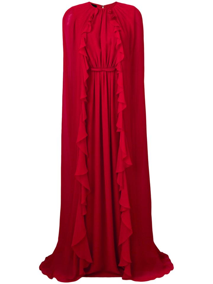 Giambattista Valli Long Ruffle Cape Gown - Red