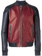 Dsquared2 Contrasted Leather Bomber Jacket, Men's, Size: 46, Red, Cotton/polyester/leather