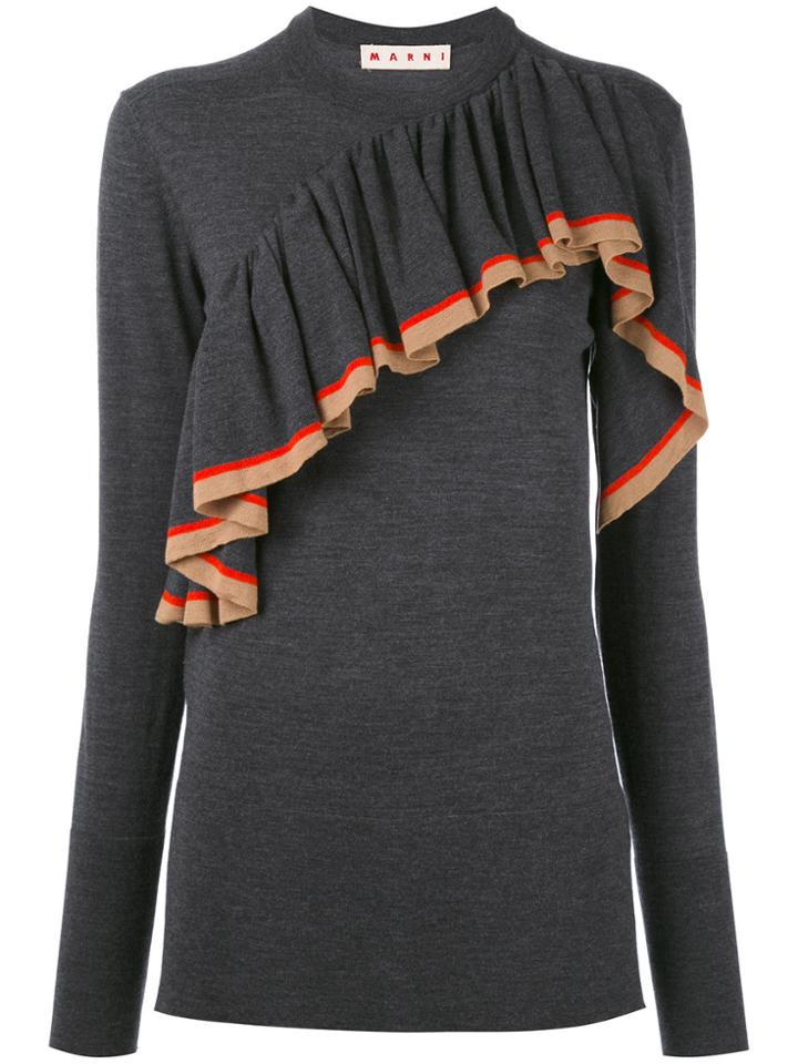 Marni Knitted Jersey Ruffle Top - Grey