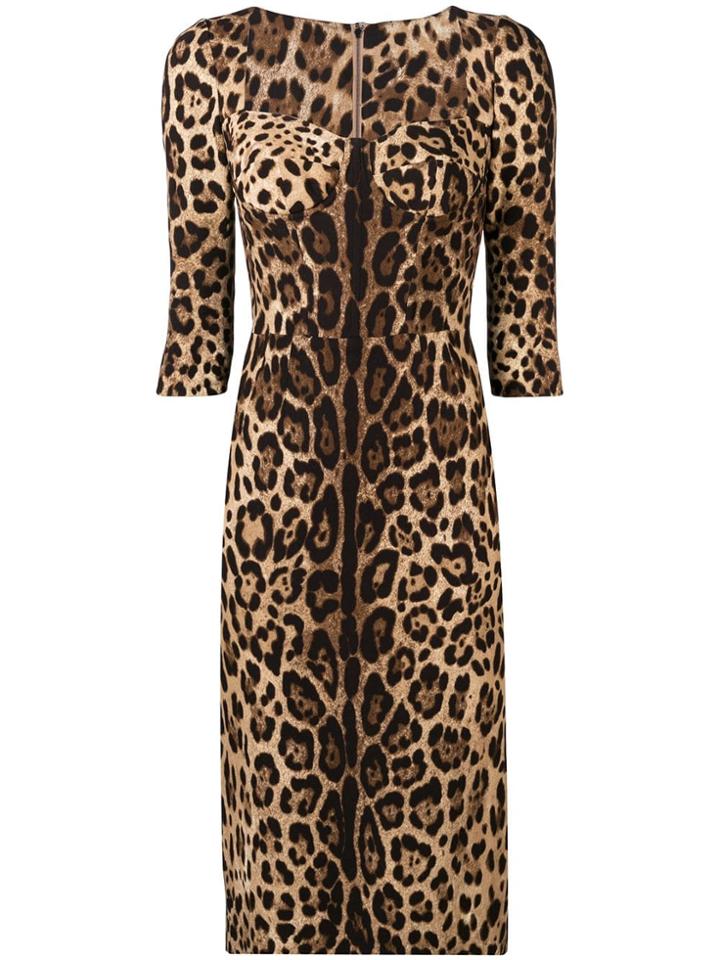 Dolce & Gabbana Fitted Leopard Print Dress - Brown