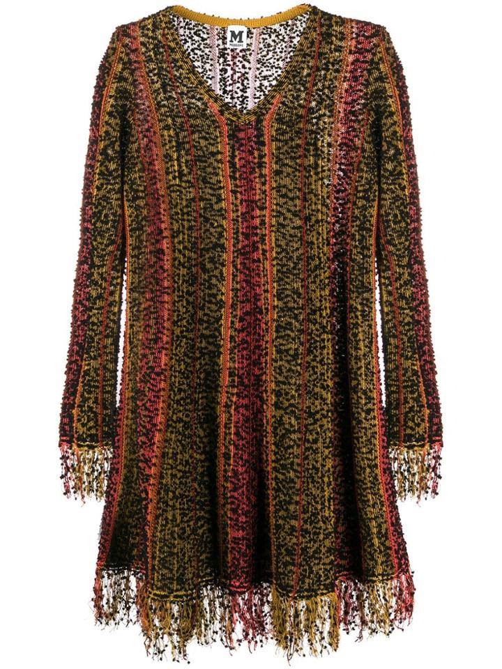 M Missoni Fringed Long-sleeved Dress - Black
