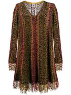 M Missoni Fringed Long-sleeved Dress - Black