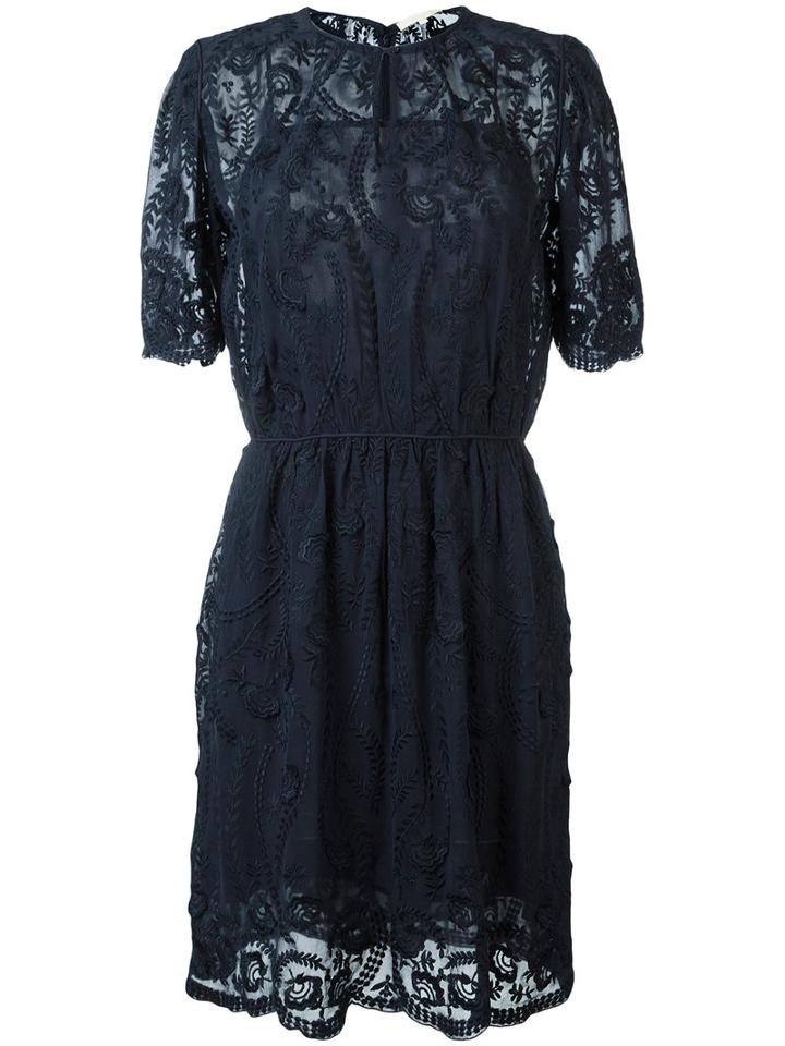 Vanessa Bruno - Flower Detail Lace Dress - Women - Silk/viscose - 36, Women's, Blue, Silk/viscose