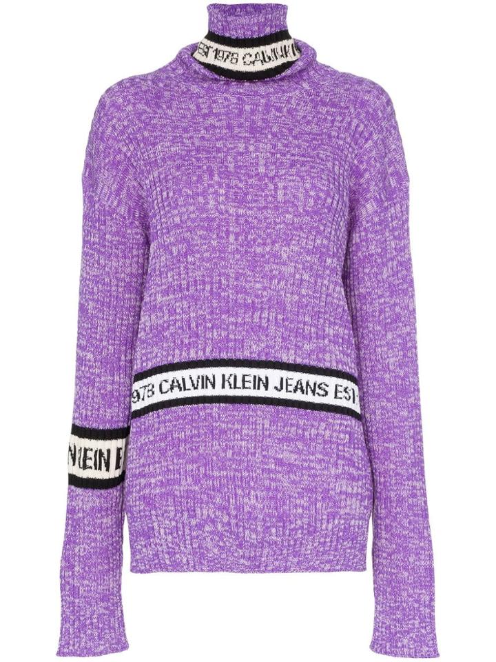 Calvin Klein Jeans Est. 1978 Turtleneck Wool Logo Sweater - Purple