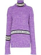 Calvin Klein Jeans Est. 1978 Turtleneck Wool Logo Sweater - Purple