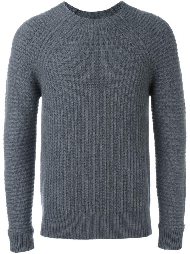 Diesel Black Gold 'kollision' Ribbed Knit Jumper, Men's, Size: Large, Grey, Nylon/wool