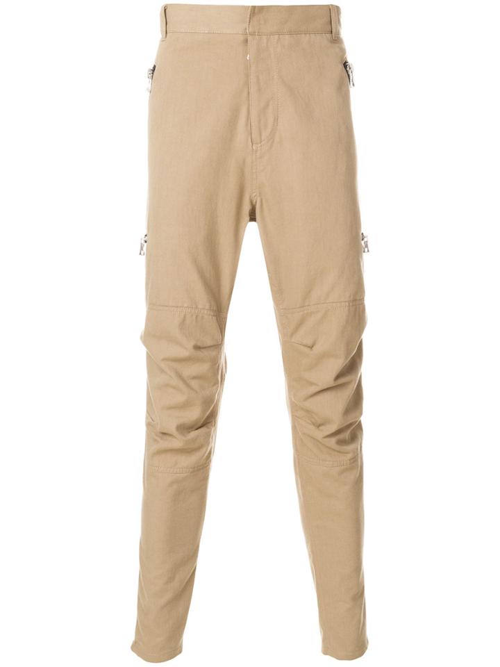 Balmain Ruched Slim-fit Trousers - Nude & Neutrals