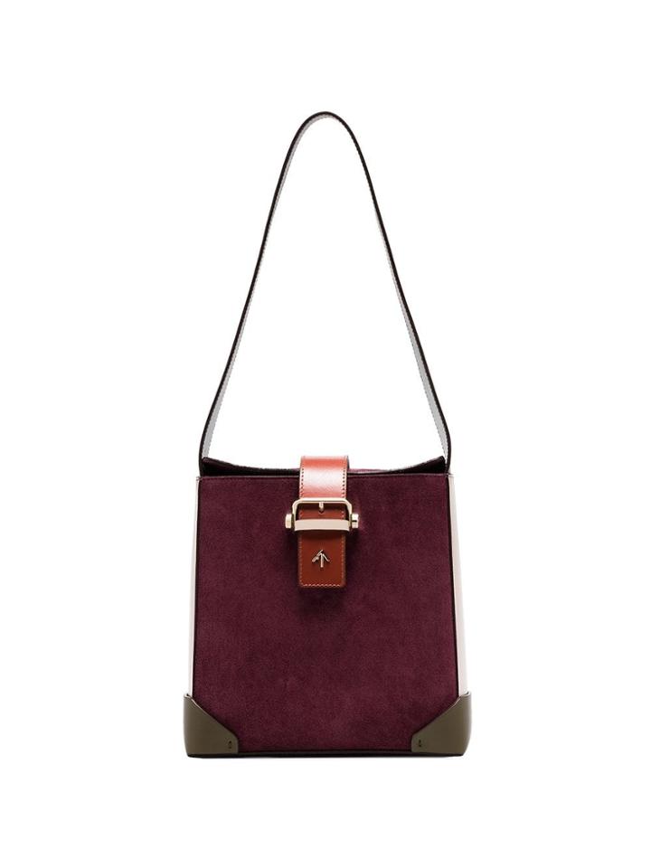 Manu Atelier Burgundy Trapeze Combo Leather Cross Body Bag - Red