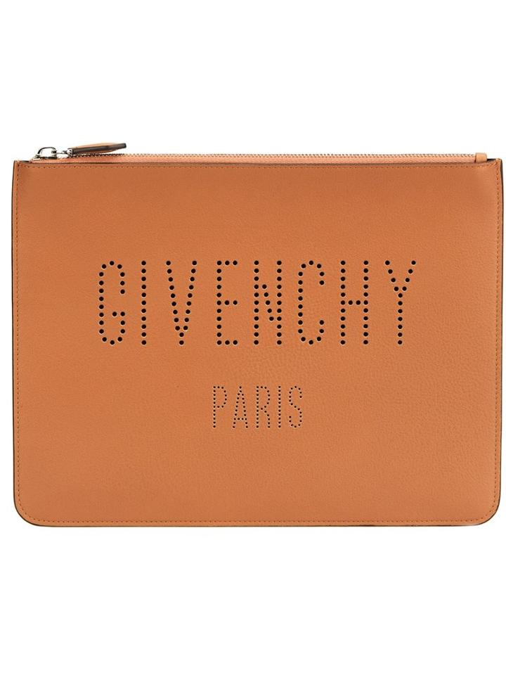 Givenchy Logo Embossed Clutch, Men's, Brown, Calf Leather