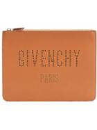 Givenchy Logo Embossed Clutch, Men's, Brown, Calf Leather
