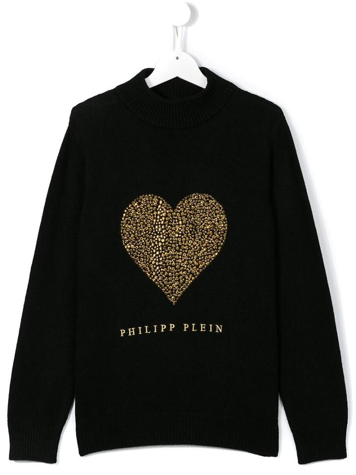 Philipp Plein Kids Studded Heart Jumper, Girl's, Size: 14 Yrs, Black