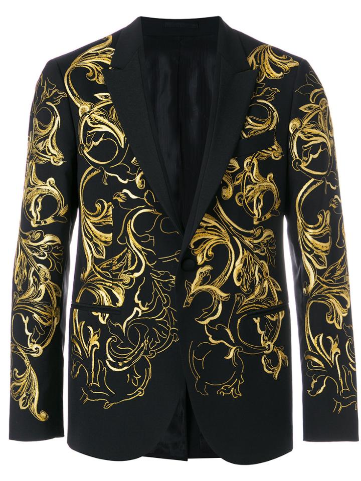 Versace Brocade Tuxedo Blazer - Black