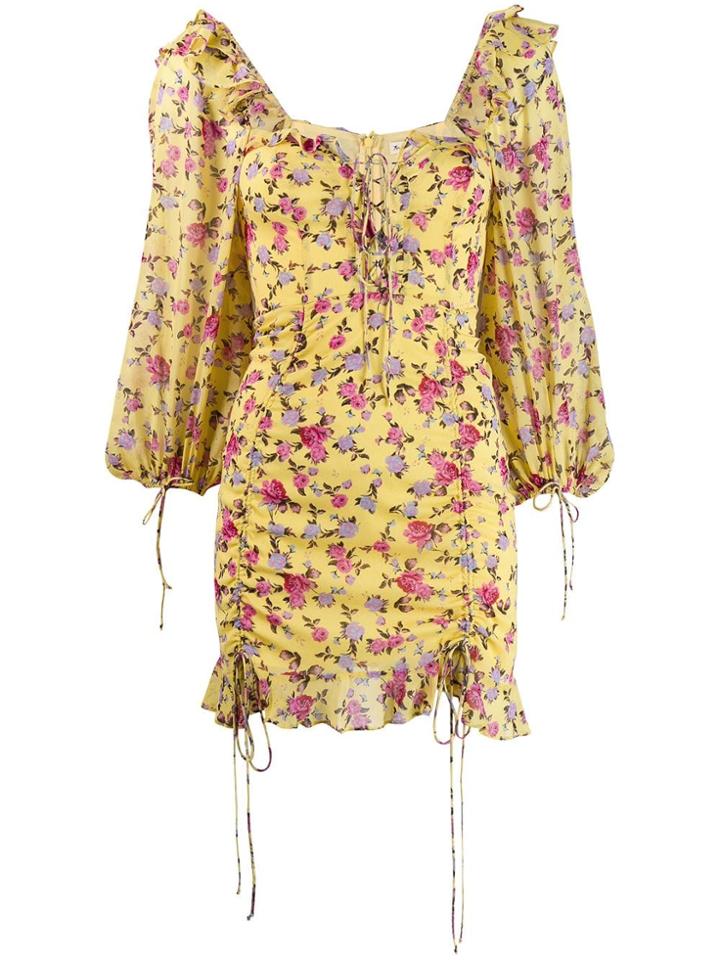 For Love And Lemons Floral Print Fitted Dress - Yellow