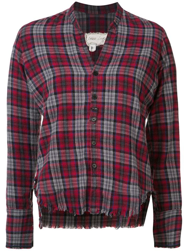 Greg Lauren - Cropped Frayed Checked Shirt - Women - Cotton - 3, Red, Cotton