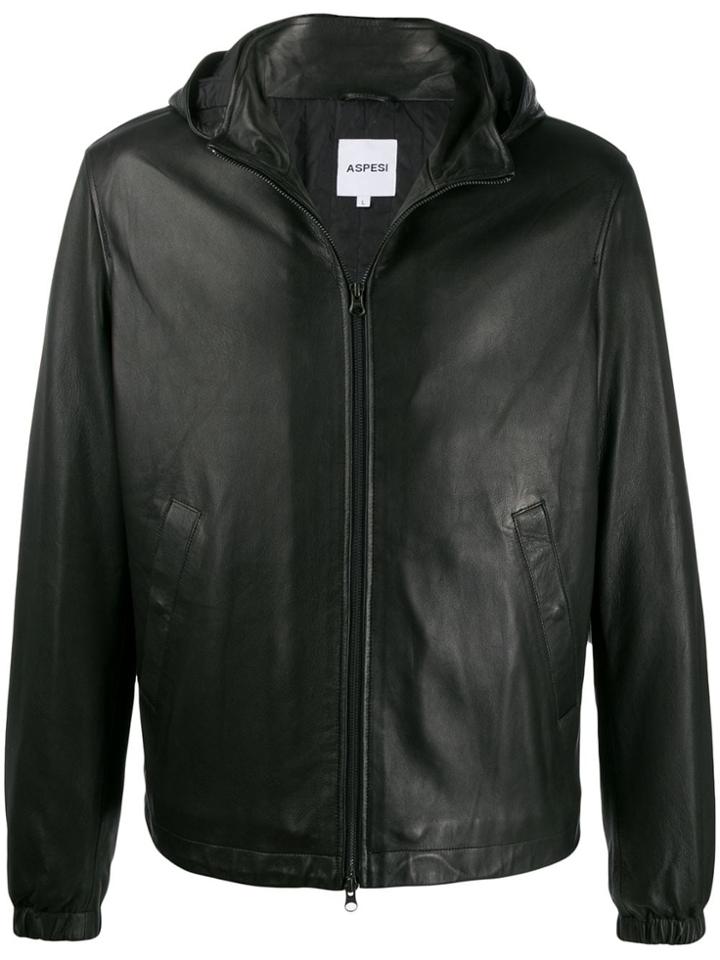 Aspesi Hooded Leather Jacket - Black