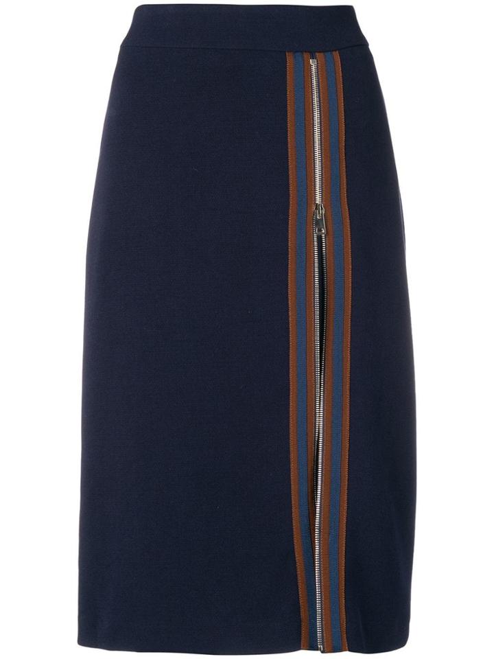Ki6 Stripe Zip Panel Pencil Skirt - Blue