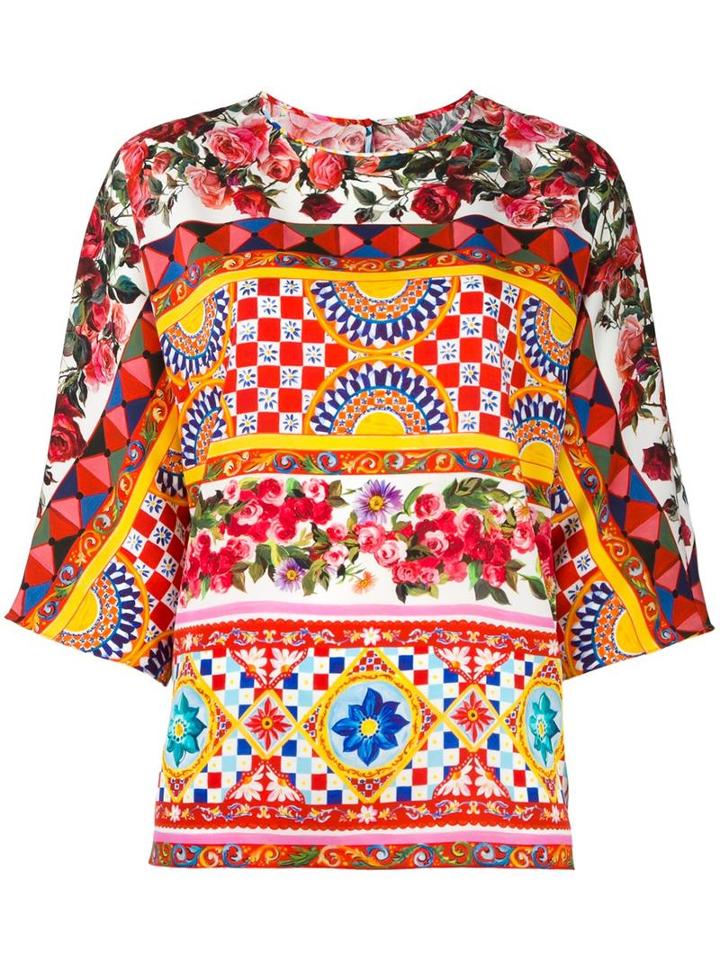Dolce & Gabbana Mambo Print Top, Women's, Size: 44, Silk/spandex/elastane