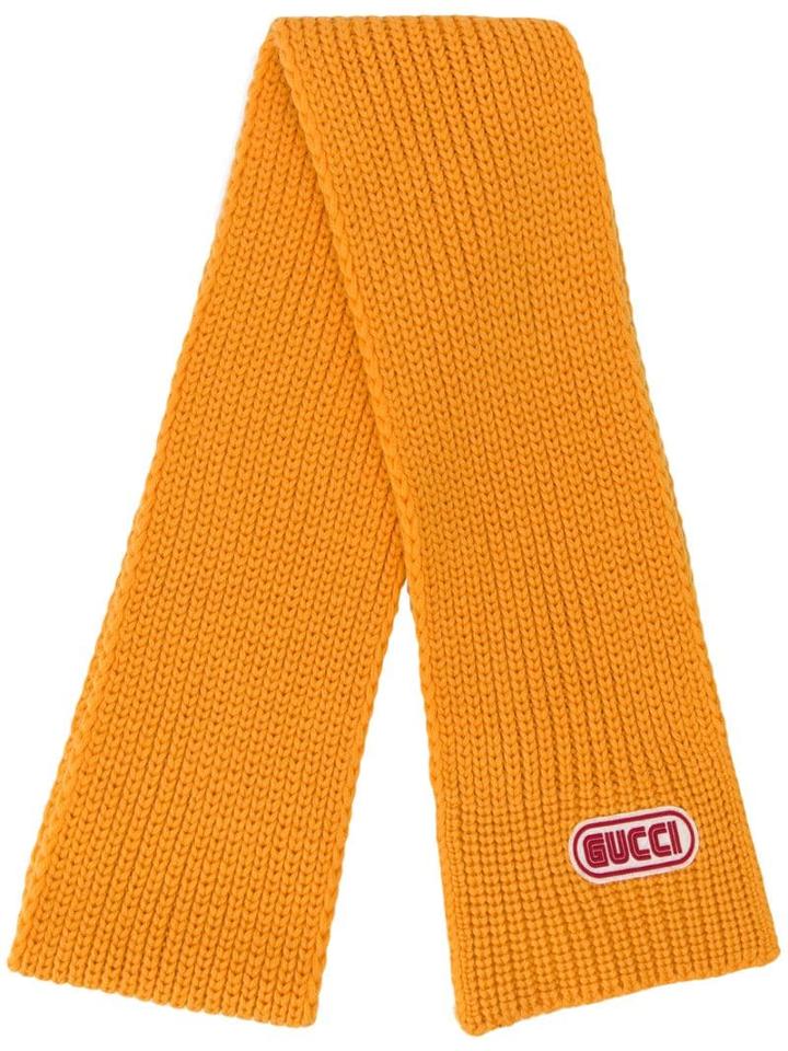 Gucci Wool Scarf With Gucci Patch - Yellow