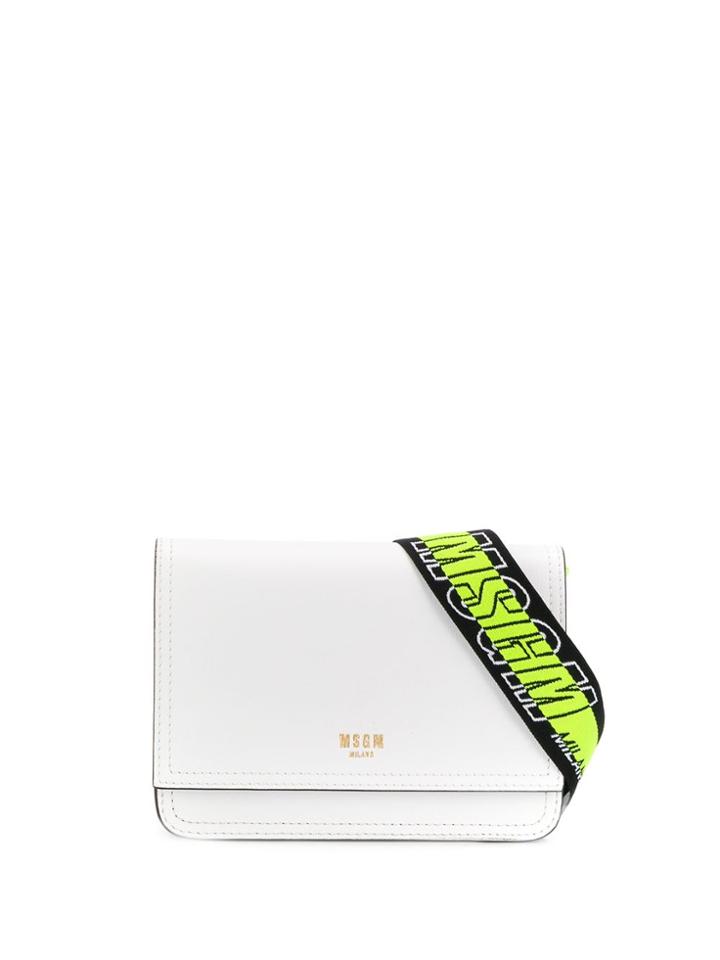 Msgm Logo Strap Crossbody Bag - White