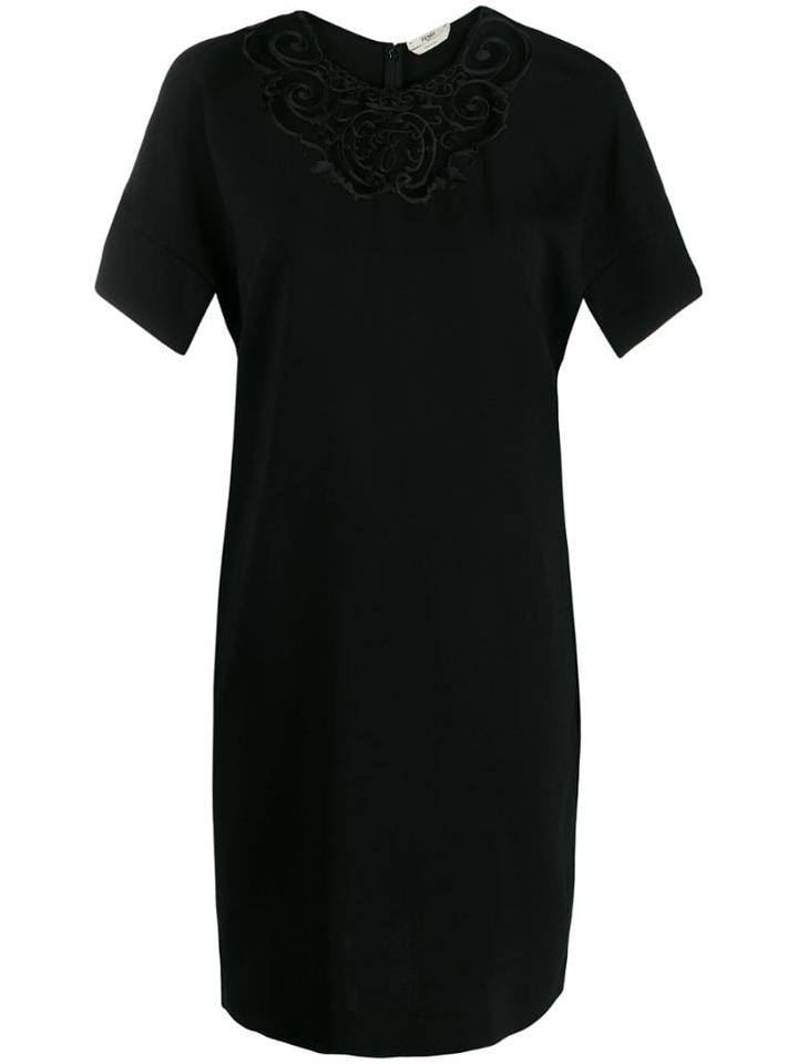 Fendi Embroidered Shift Dress - Black